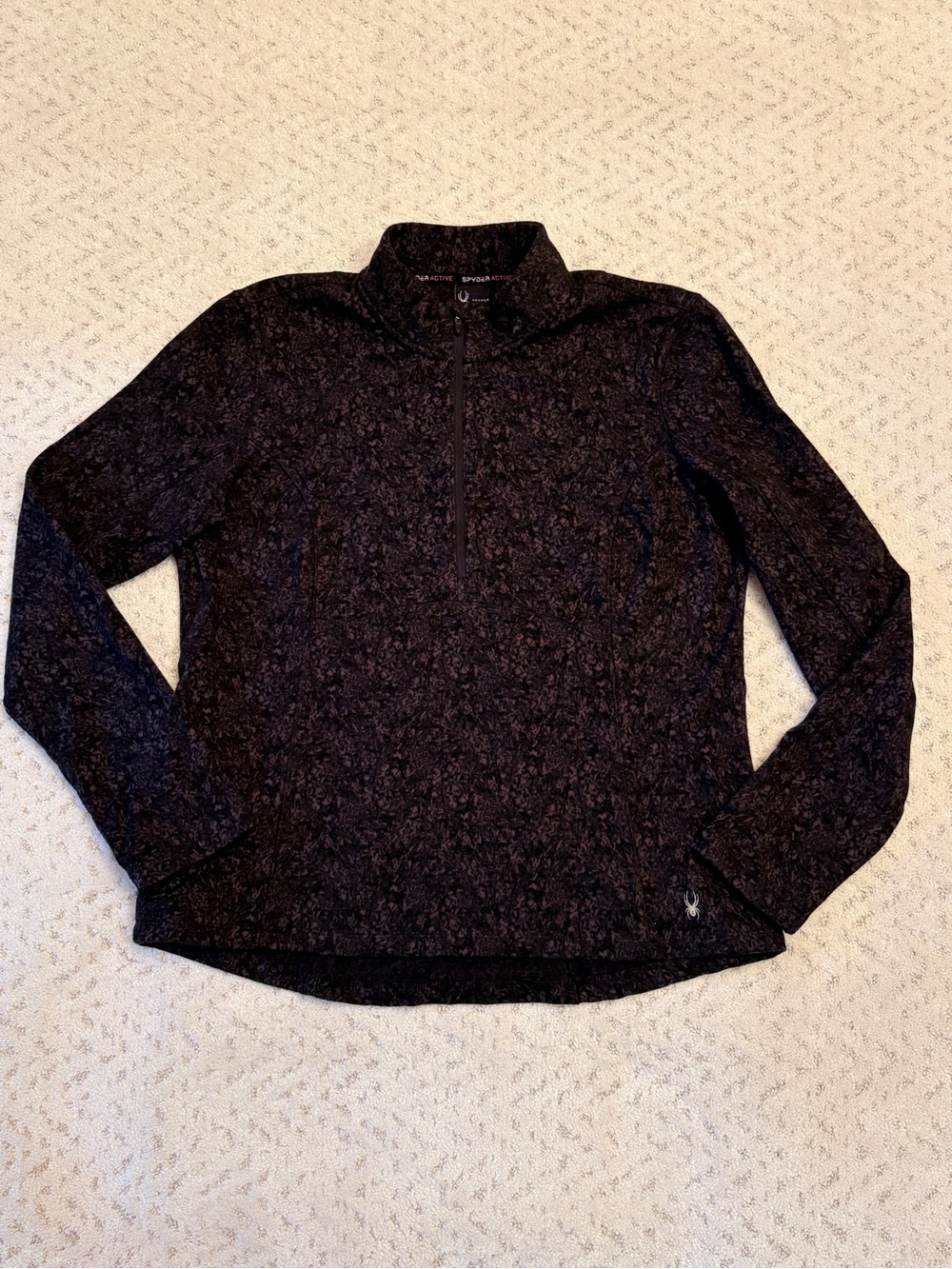 Spyder Active Fleece Quarter Zip Pullover Sweater Size XL Black Grey Zip Pocket